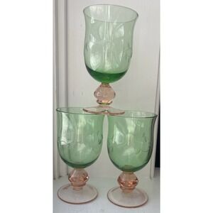 Pfaltzgraff Napoli Ice Tea Goblets Watermelon SET OF 3 Etched Vine Leaves Pink